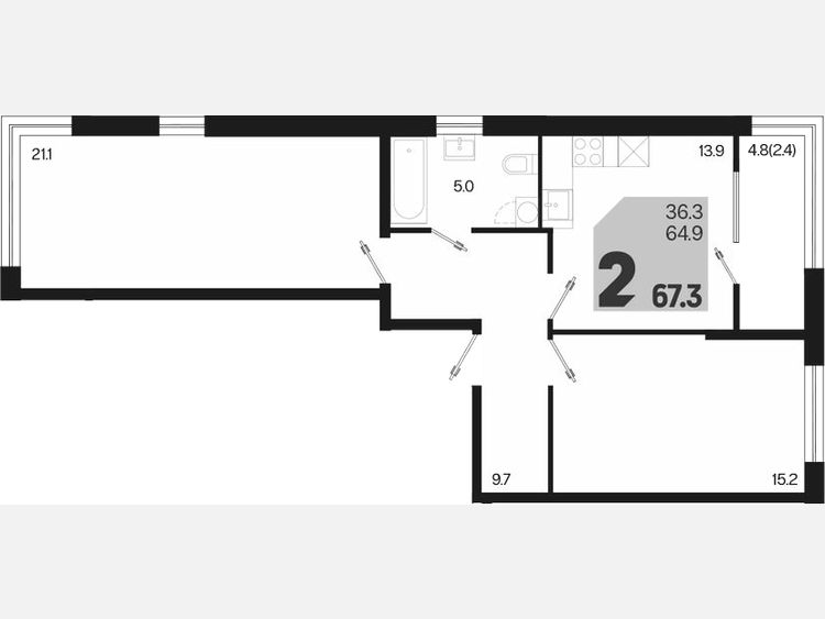 2-комнатная квартира, 67.30 м², 2/18 этаж фото 0