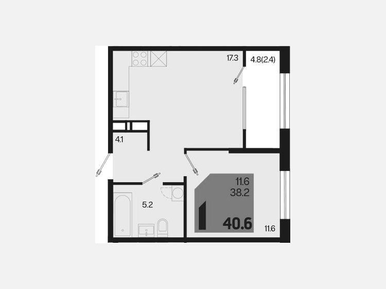 2-комнатная квартира, 40.60 м², 2/18 этаж фото 0