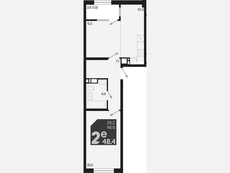 2-комнатная квартира, 48.40 м², 2/18 этаж фото 0