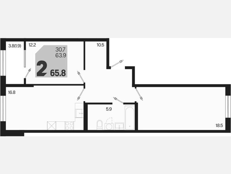 3-комнатная квартира, 65.80 м², 2/18 этаж фото 0