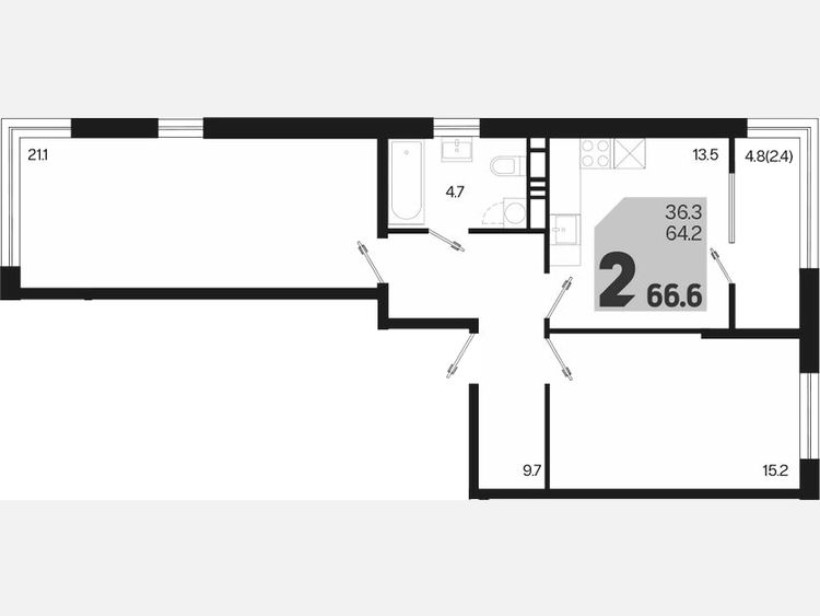 2-комнатная квартира, 66.60 м², 10/18 этаж фото 0