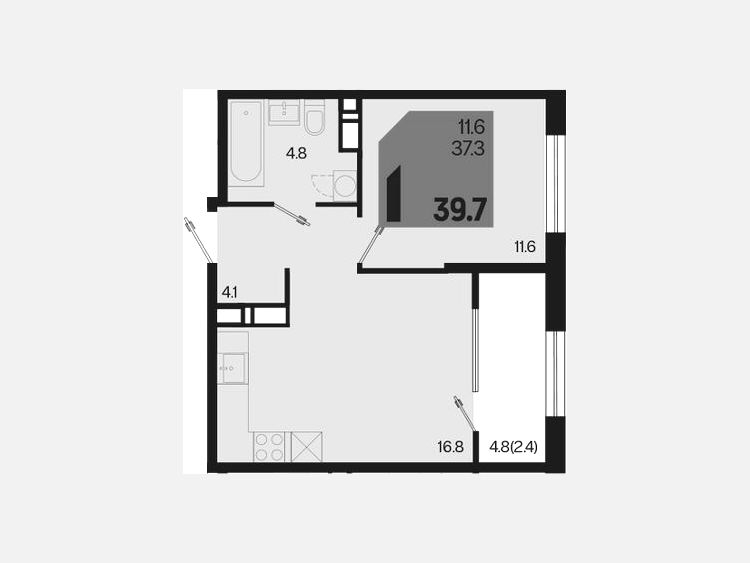 2-комнатная квартира, 39.70 м², 7/18 этаж фото 0