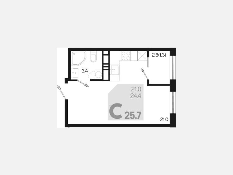 Студия, 25.70 м², 6/18 этаж фото 0