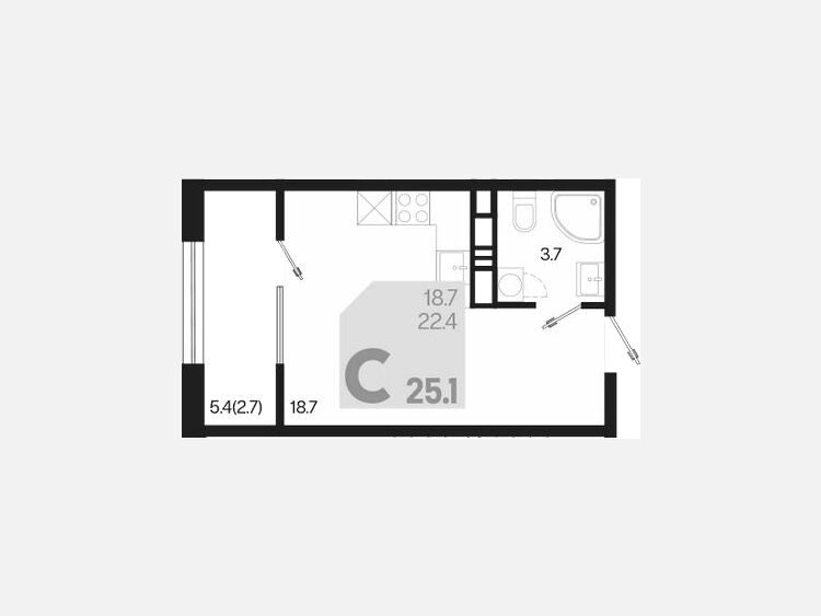 Студия, 25.10 м², 18/18 этаж фото 0