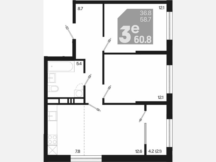 3-комнатная квартира, 60.80 м², 6/18 этаж фото 0