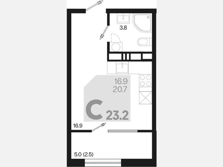 Студия, 23.20 м², 11/18 этаж фото 0