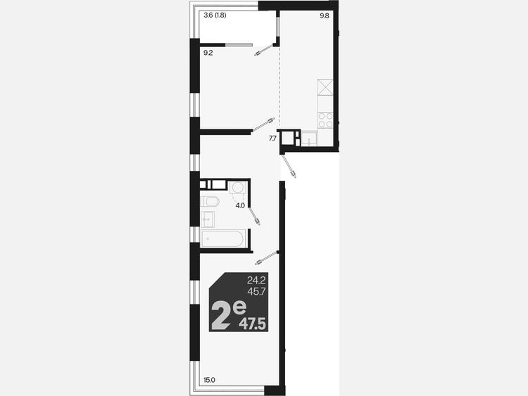 2-комнатная квартира, 47.50 м², 17/18 этаж фото 0