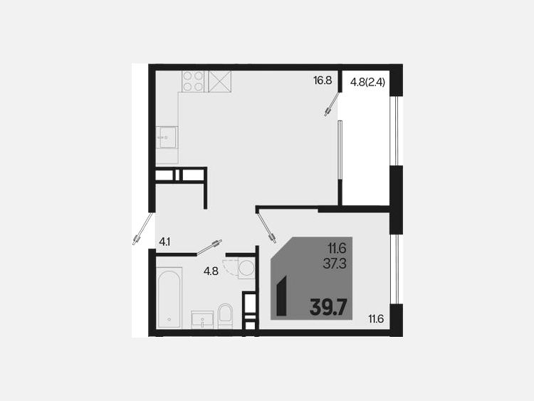 2-комнатная квартира, 39.70 м², 18/18 этаж фото 0