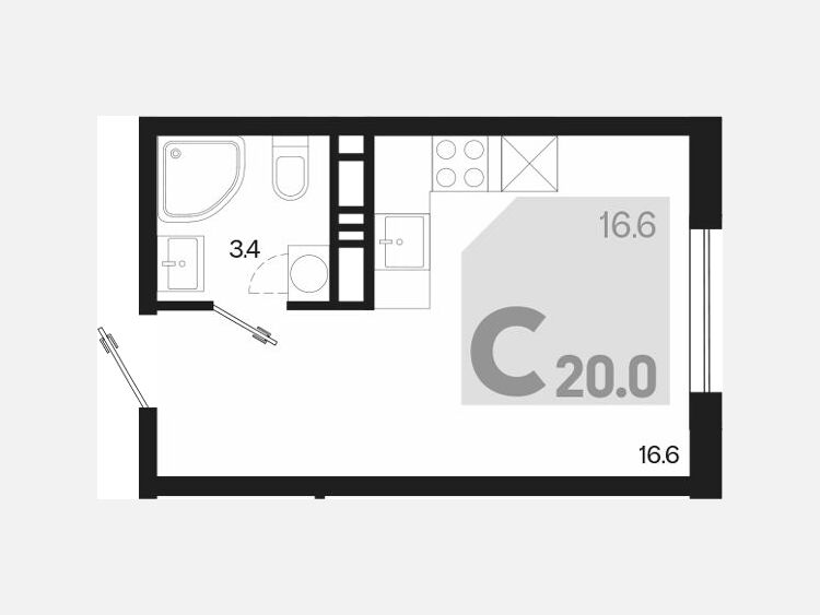 Студия, 20 м², 17/18 этаж фото 0