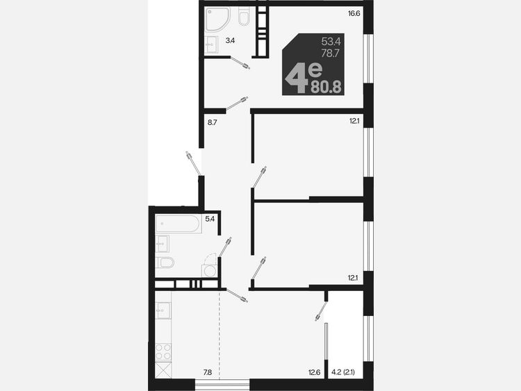 4-комнатная квартира, 80.80 м², 18/18 этаж фото 0