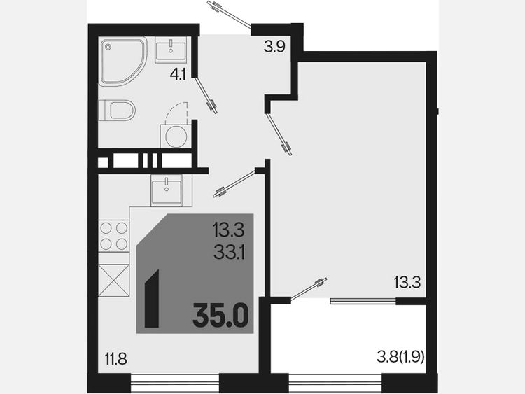 1-комнатная квартира, 35 м², 5/9 этаж фото 0
