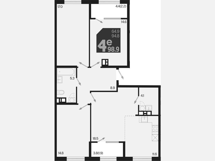 4-комнатная квартира, 98.90 м², 9/9 этаж фото 0