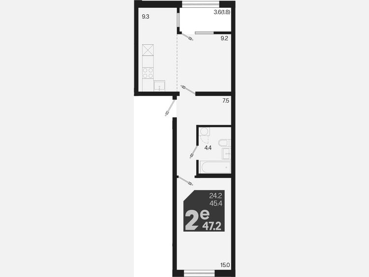 2-комнатная квартира, 47.20 м², 2/9 этаж фото 0