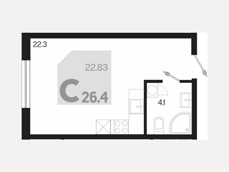 Студия, 26.40 м², 2/9 этаж фото 0