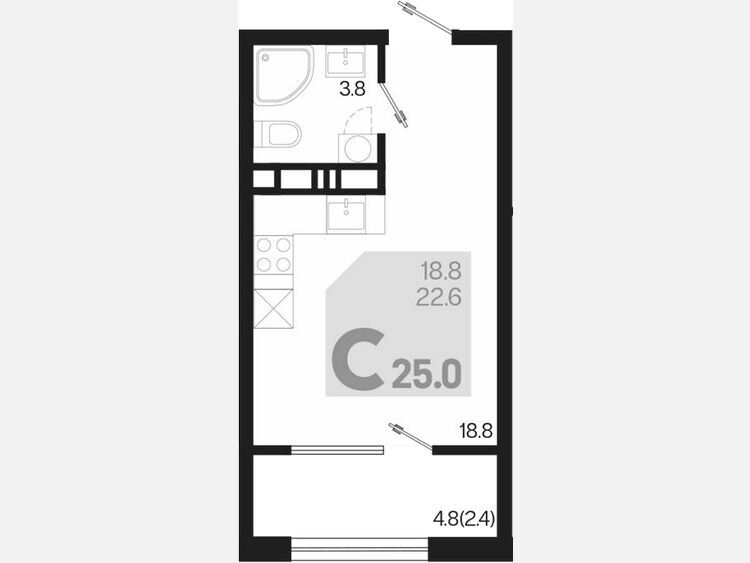 Студия, 25 м², 8/9 этаж фото 0
