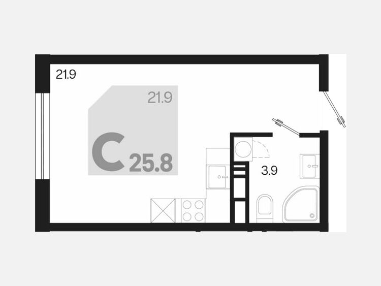 Студия, 25.80 м², 9/9 этаж фото 0