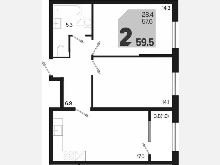 3-комнатная квартира, 59.50 м², 2/18 этаж фото 0