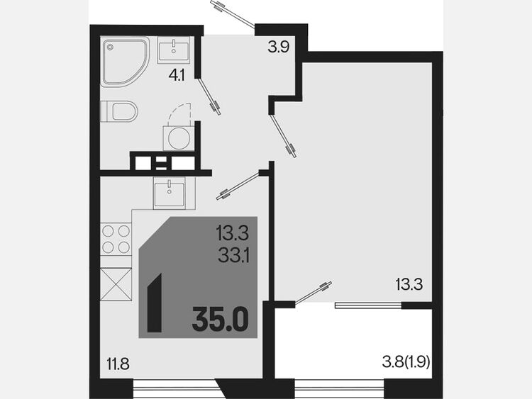 1-комнатная квартира, 35 м², 9/9 этаж фото 0