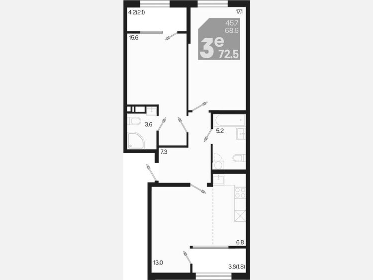 3-комнатная квартира, 72.50 м², 2/9 этаж фото 0