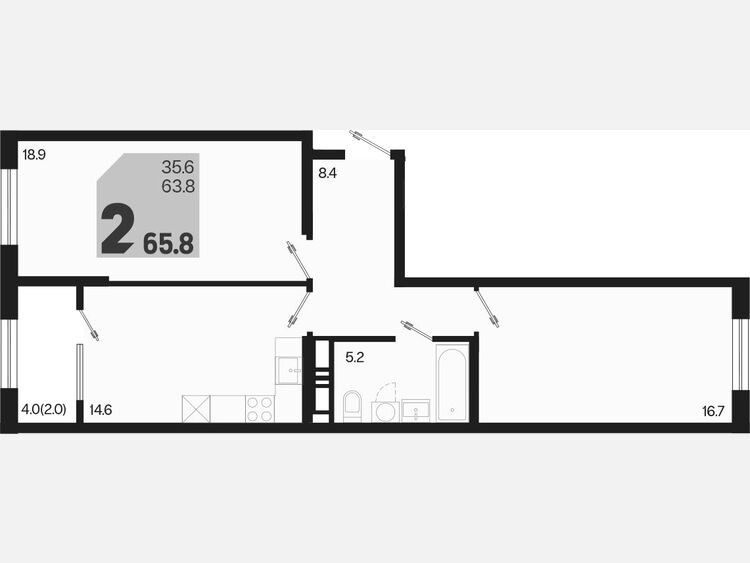 2-комнатная квартира, 65.80 м², 4/18 этаж фото 0