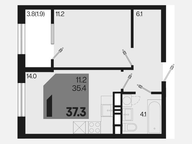 1-комнатная квартира, 37.30 м², 5/9 этаж фото 0