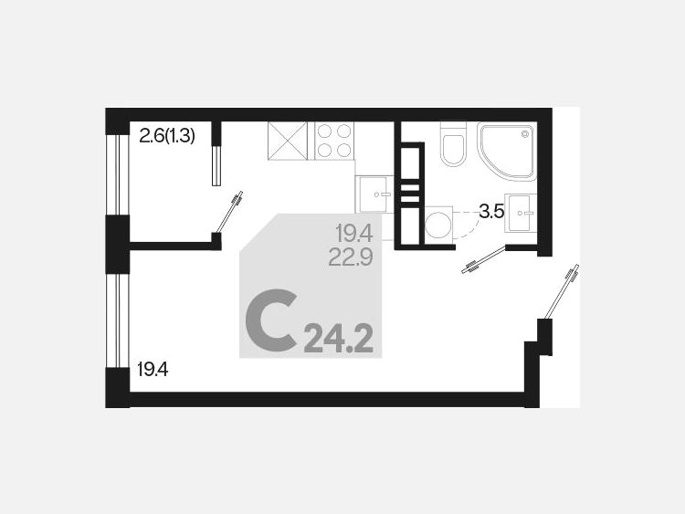 Студия, 24.20 м², 10/18 этаж фото 0