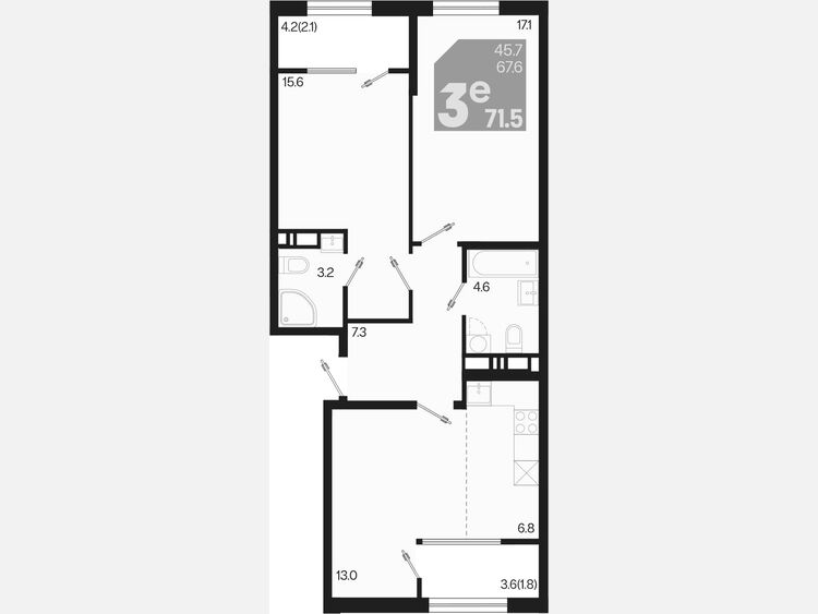 3-комнатная квартира, 71.50 м², 7/9 этаж фото 0