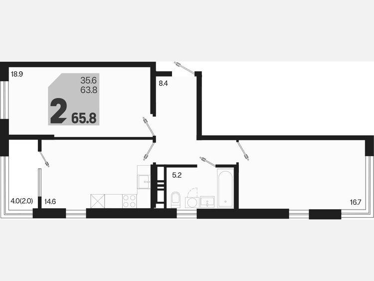 2-комнатная квартира, 65.80 м², 14/18 этаж фото 0