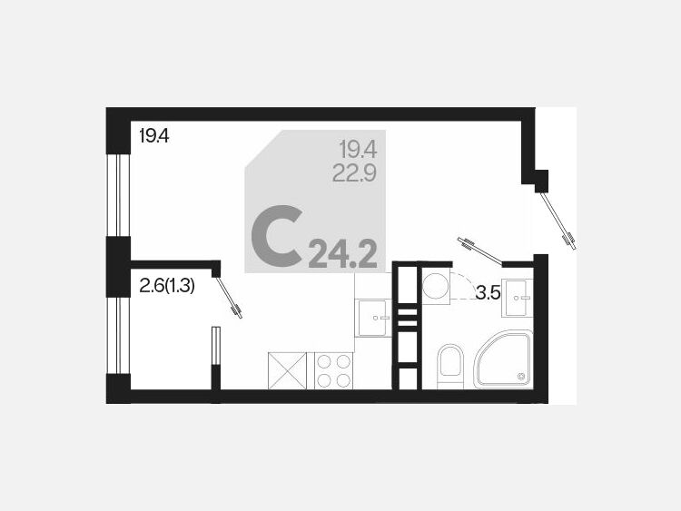 Студия, 24.20 м², 17/18 этаж фото 0