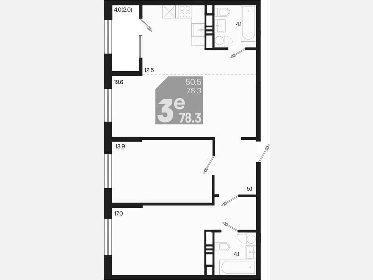 3-комнатная квартира, 78.30 м², 9/9 этаж фото 0
