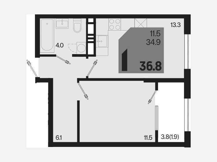 1-комнатная квартира, 36.80 м², 8/18 этаж фото 0