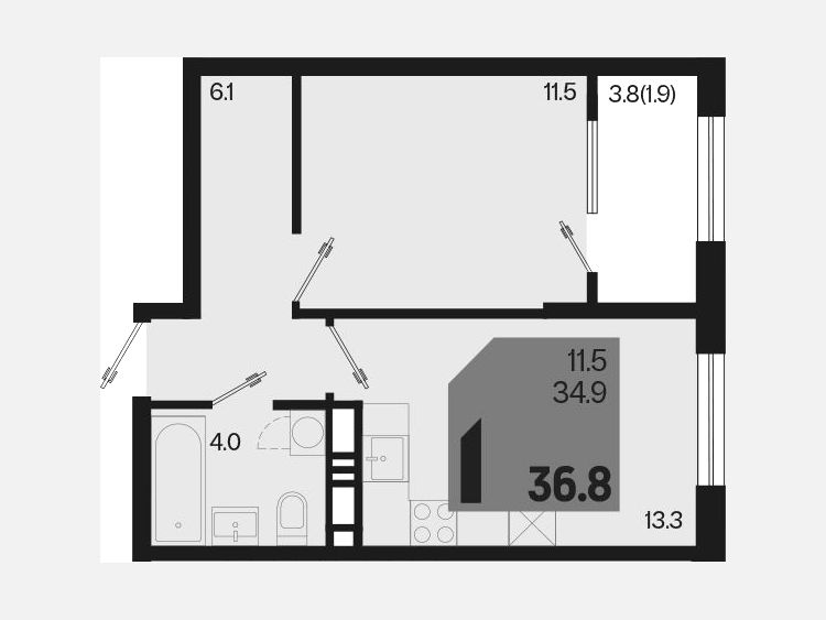 1-комнатная квартира, 36.80 м², 11/18 этаж фото 0