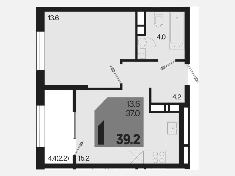 2-комнатная квартира, 39.20 м², 10/18 этаж фото 0