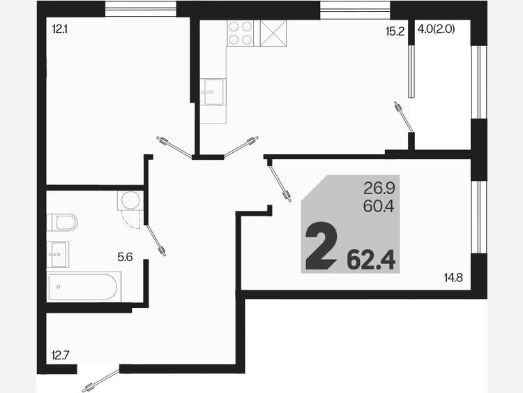 3-комнатная квартира, 62.40 м², 2/18 этаж фото 0