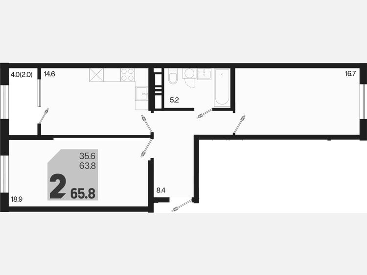 2-комнатная квартира, 65.80 м², 9/18 этаж фото 0