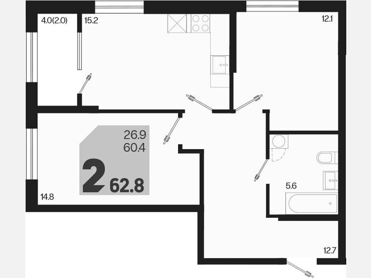3-комнатная квартира, 62.40 м², 2/18 этаж фото 0