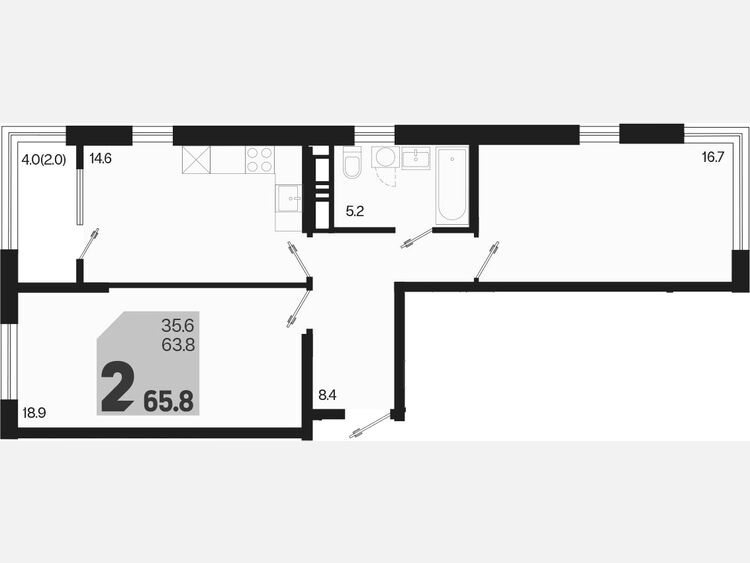 2-комнатная квартира, 65.80 м², 11/18 этаж фото 0