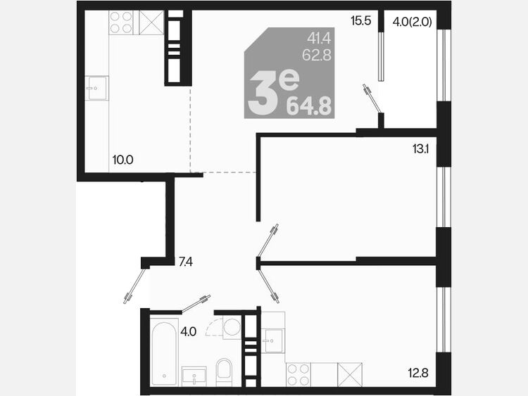 3-комнатная квартира, 64.80 м², 18/18 этаж фото 0