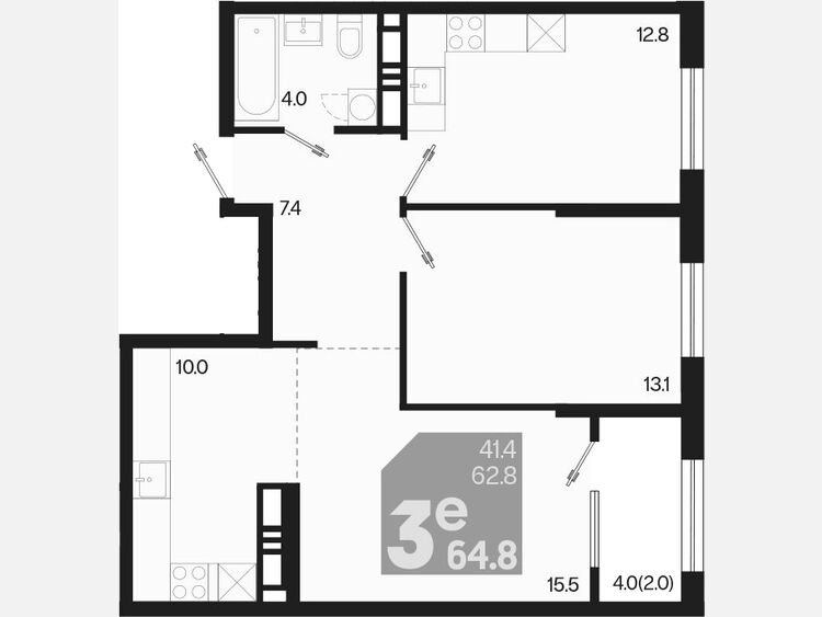 3-комнатная квартира, 64.80 м², 18/18 этаж фото 0