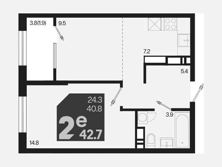 2-комнатная квартира, 42.70 м², 4/18 этаж фото 0