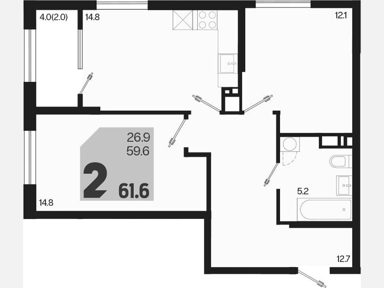 2-комнатная квартира, 61.60 м², 9/18 этаж фото 0