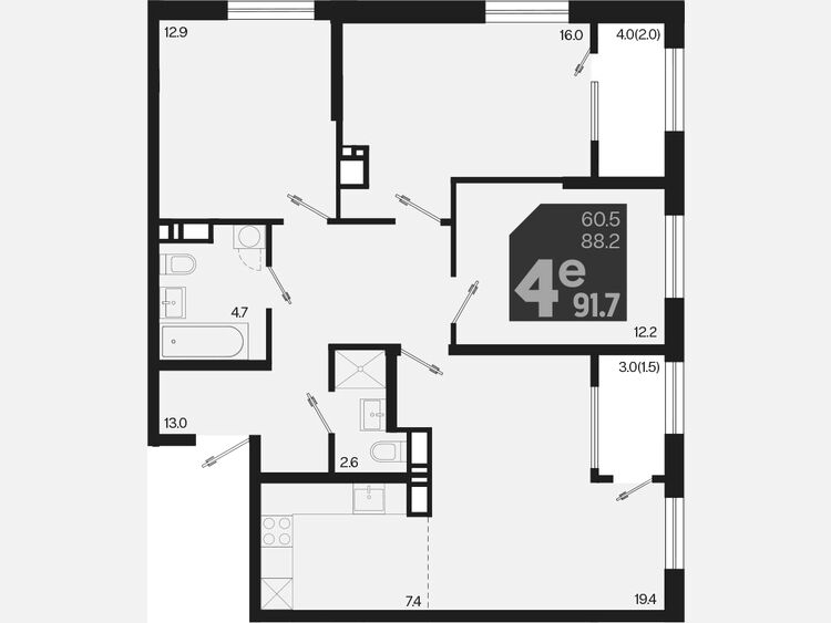 4-комнатная квартира, 91.70 м², 18/18 этаж фото 0