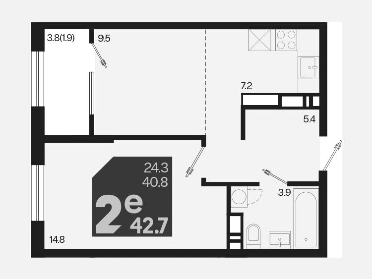 2-комнатная квартира, 42.70 м², 18/18 этаж фото 0