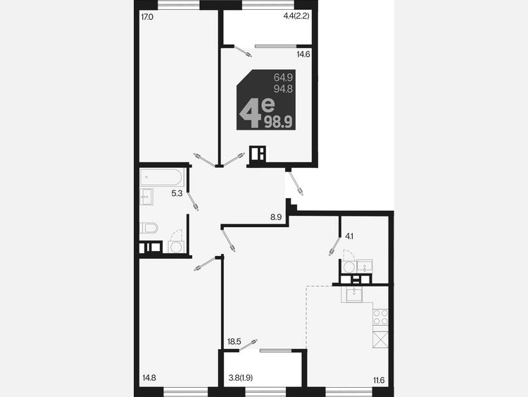 4-комнатная квартира, 98.90 м², 9/9 этаж фото 0