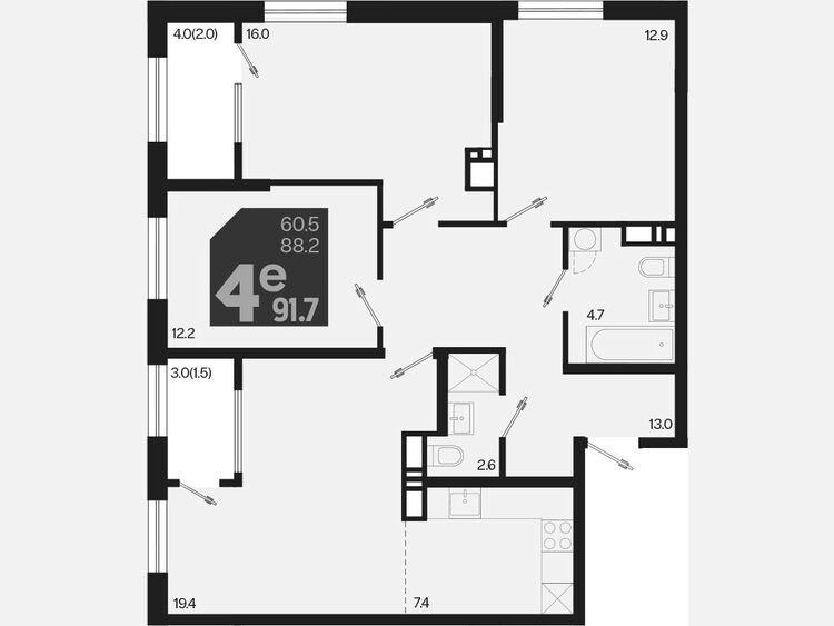 4-комнатная квартира, 91.70 м², 18/18 этаж фото 0