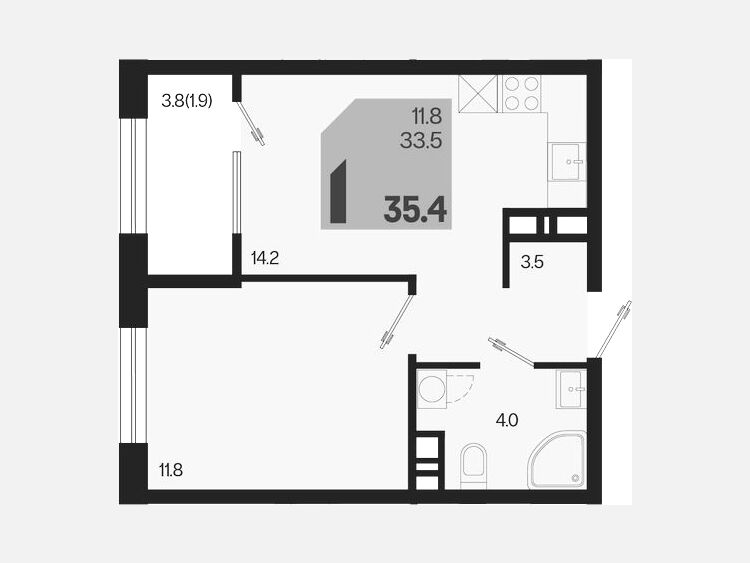 1-комнатная квартира, 35.40 м², 5/9 этаж фото 0