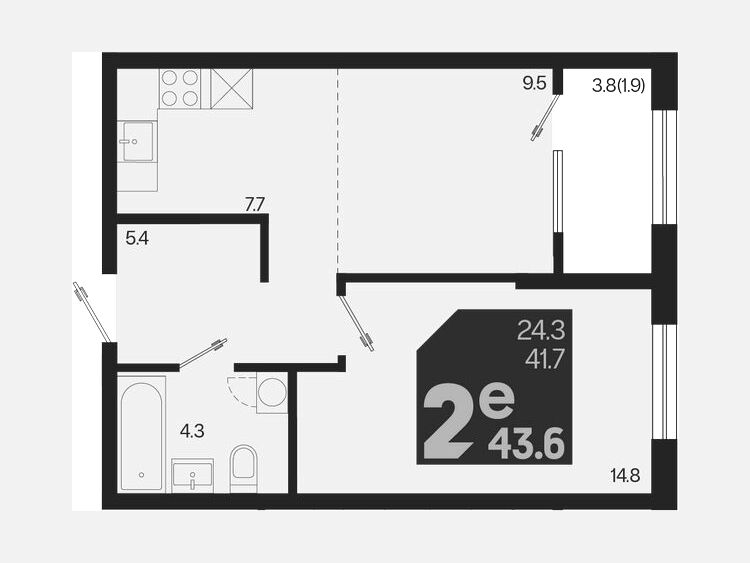 2-комнатная квартира, 43.60 м², 2/18 этаж фото 0
