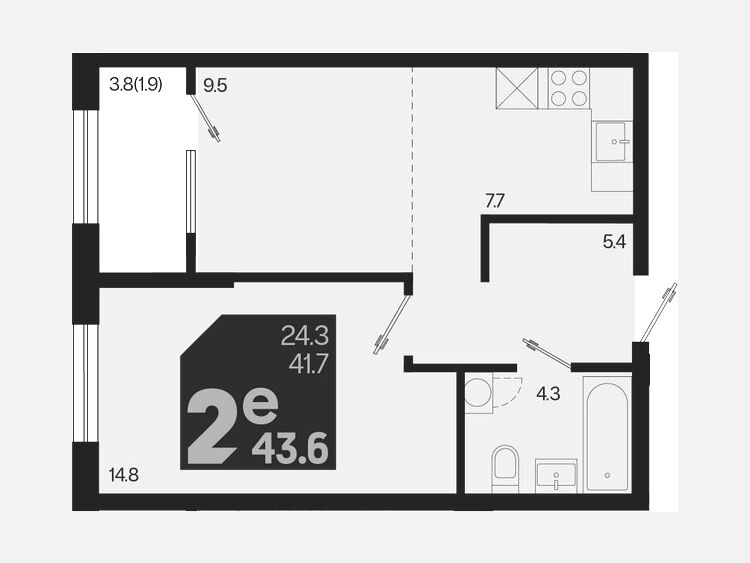 2-комнатная квартира, 43.60 м², 2/18 этаж фото 0