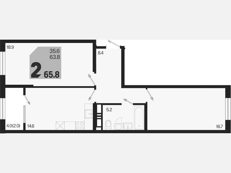 2-комнатная квартира, 65.80 м², 5/18 этаж фото 0