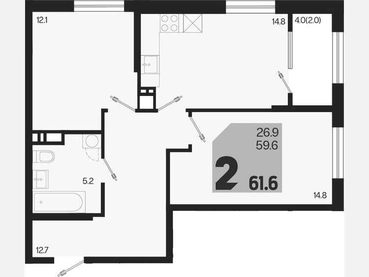 2-комнатная квартира, 61.60 м², 13/18 этаж фото 0